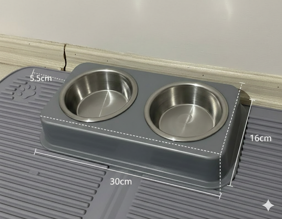 mahmutogluav av malzemeleri İkili Çelik Kaseli Mama ve Su Kabı Sert Plastik Gövde 30x16 cm ürün görseli