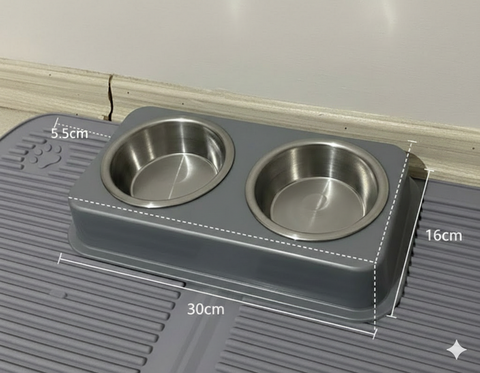 İkili Çelik Kaseli Mama ve Su Kabı Sert Plastik Gövde 30x16 cm
