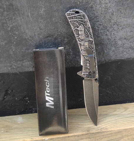 Mtech MT-1003E gravürlü metal kabza çakı