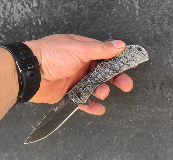 mahmutogluav av malzemeleri Mtech MT-1003E gravürlü metal kabza çakı ürün görseli