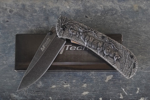 Mtech MT-1003E gravürlü metal kabza çakı
