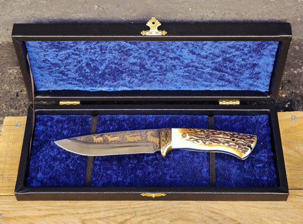 Yavuz bıçak 27 cm N690 çelik 24 ayar altın kaplama gravürlü av bıçağı