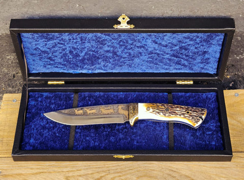 Yavuz bıçak 27 cm N690 çelik 24 ayar altın kaplama gravürlü av bıçağı