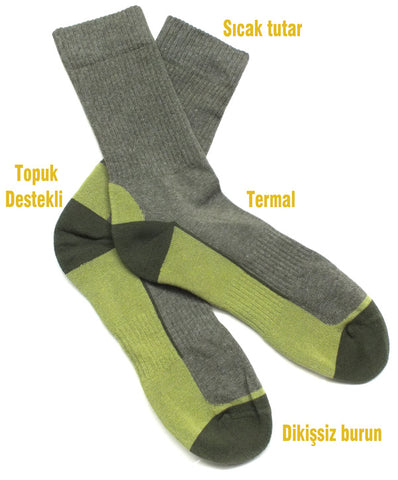 Baff dikişsiz haki gri termal çorap