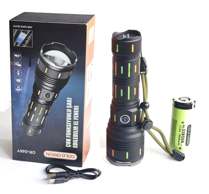 Gold Orion OR-G66Y zoomlu uzun menzilli şarjlı el feneri