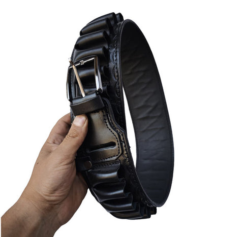 Hobby 12 kalibre hakiki deri fişeklik 30 lu siyah