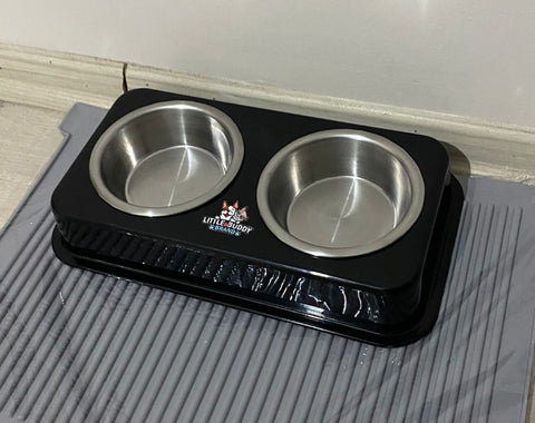 İkili Çelik Kaseli Mama ve Su Kabı Sert Plastik Gövde 30x16 cm