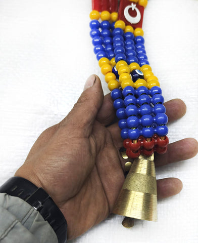 Türk bayraklı boncuklu keçi çanı tasma 7 cm büyük boy