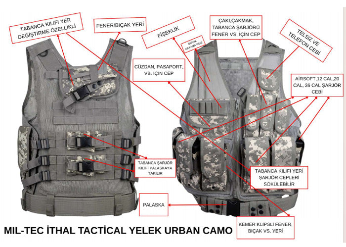 mahmutogluav av malzemeleri MILTEC İthal Şarjörlü Ayarlı Tactical Avcı Yelek Urban Camo ürün görseli