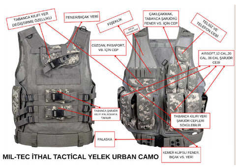 MILTEC İthal Şarjörlü Ayarlı Tactical Avcı Yelek Urban Camo