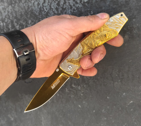 Mtech MT-1005 gravürlü metal kabza çakı