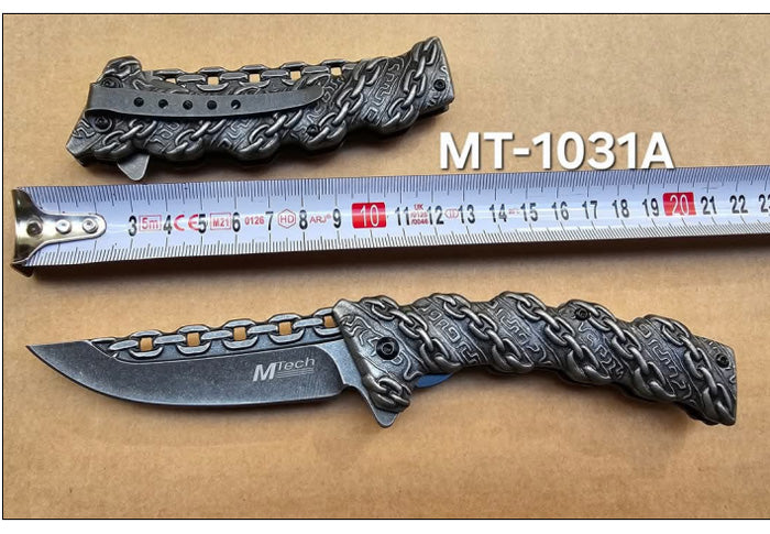 mahmutogluav av malzemeleri Mtech MT-1031A gravürlü metal kabza çakı ürün görseli