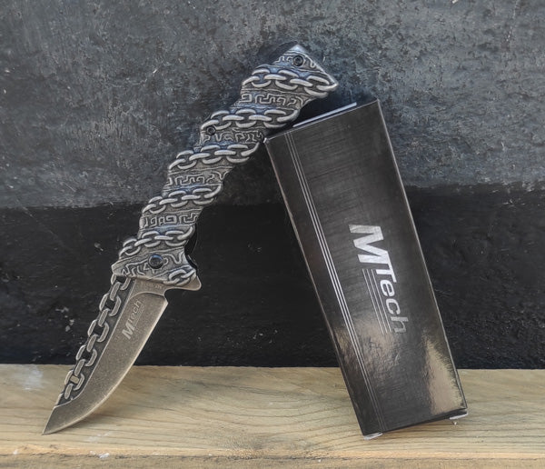 mahmutogluav av malzemeleri Mtech MT-1031A gravürlü metal kabza çakı ürün görseli