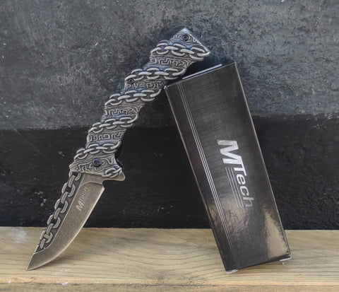 Mtech MT-1031A gravürlü metal kabza çakı