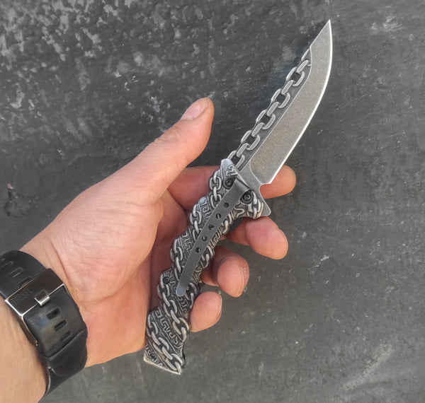 mahmutogluav av malzemeleri Mtech MT-1031A gravürlü metal kabza çakı ürün görseli