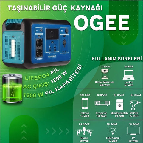 1200 w OGEE Taşınabilir Enerji istasyonu