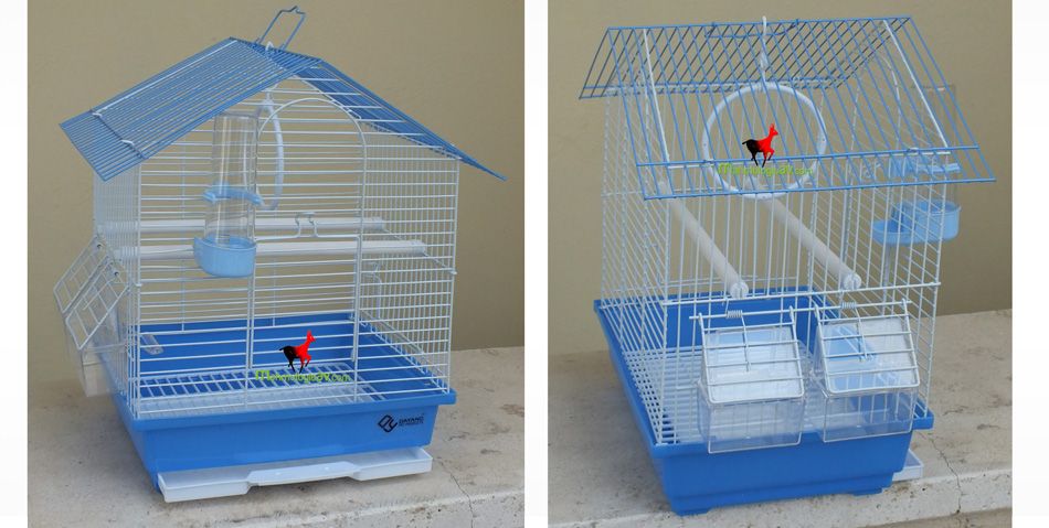 Dayang iki kapı çatılı muhabbet kuşu kafesi mavi 30x23